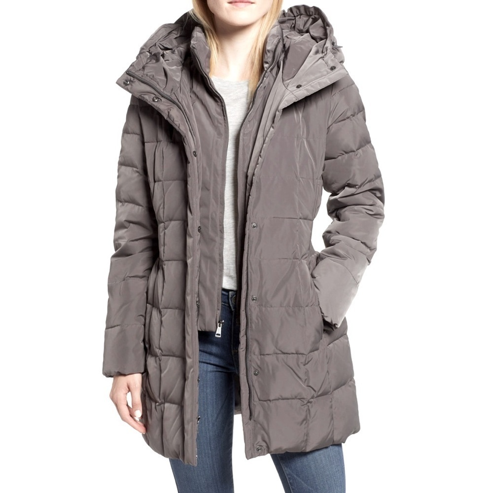 COLE HAAN Women's Hooded Taffeta Down & Feather Filled Puffer Winter Coat Small